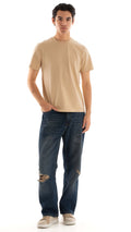 Distressed Straight-Cut Denim Jeans