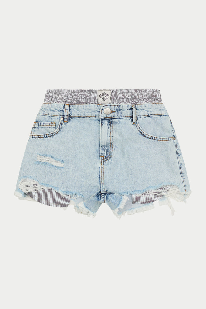 DOUBLE LAYER BOXER DENIM SHORTS - BLUE WASH