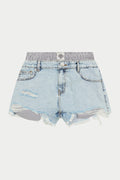 DOUBLE LAYER BOXER DENIM SHORTS - BLUE WASH
