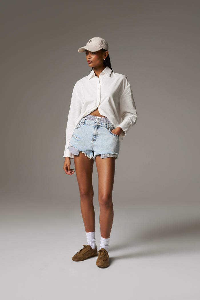 DOUBLE LAYER BOXER DENIM SHORTS - BLUE WASH