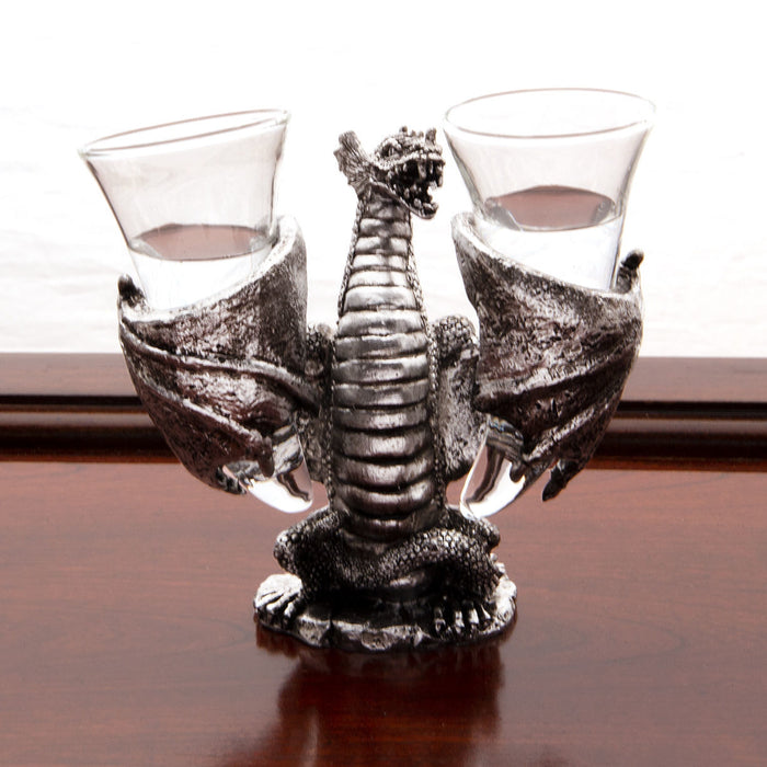 Dragon with Set of Horn Shaped Shot Glasses