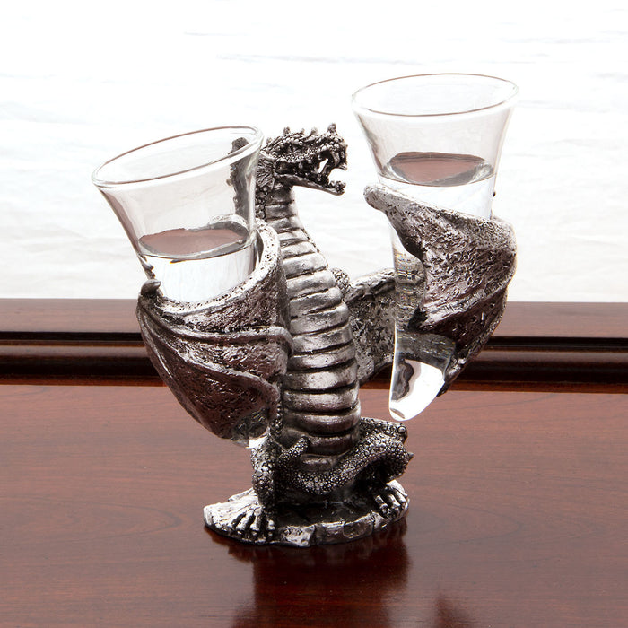 Dragon with Set of Horn Shaped Shot Glasses