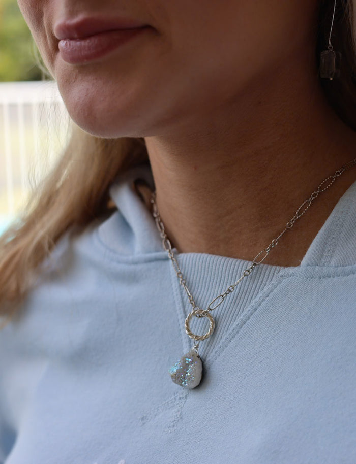 Dream AB Drusy Short Silver Necklace