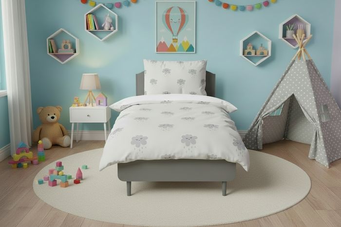 Kids Duvet Cover Bedding Set Clouds Gender Neutral, Nursery Bedding, Big Kid Toddler Bedding, Kids Bedding Sets, Made in the USA | Pippa + June