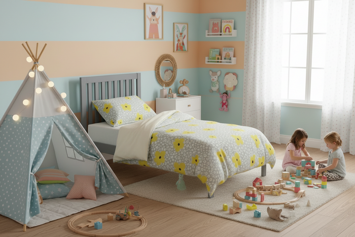 Girls Bedding Set Flowers Yellow, Girls Duvet Set, Girls Bedroom Bedding, Girls Big Girl Bed, Girls Toddler Bedding, Girls Bedding, Made in th USA | Pippa + June