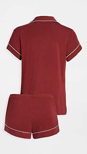 Eberjey Women's Gisele The Short PJ Set, Sangria/Ivory, Red, Off White, Large - foxberryparkproducts