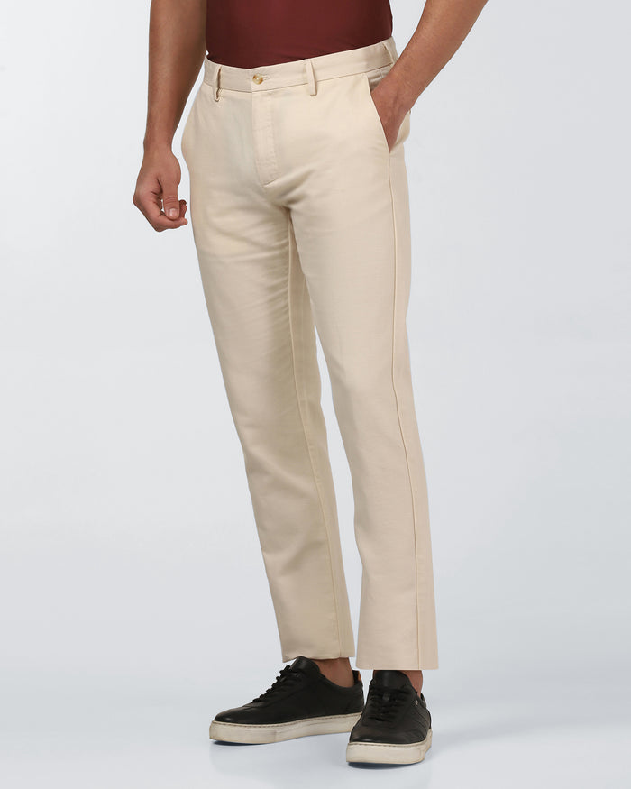 Ecru Linen Solid Khakis - Hazel
