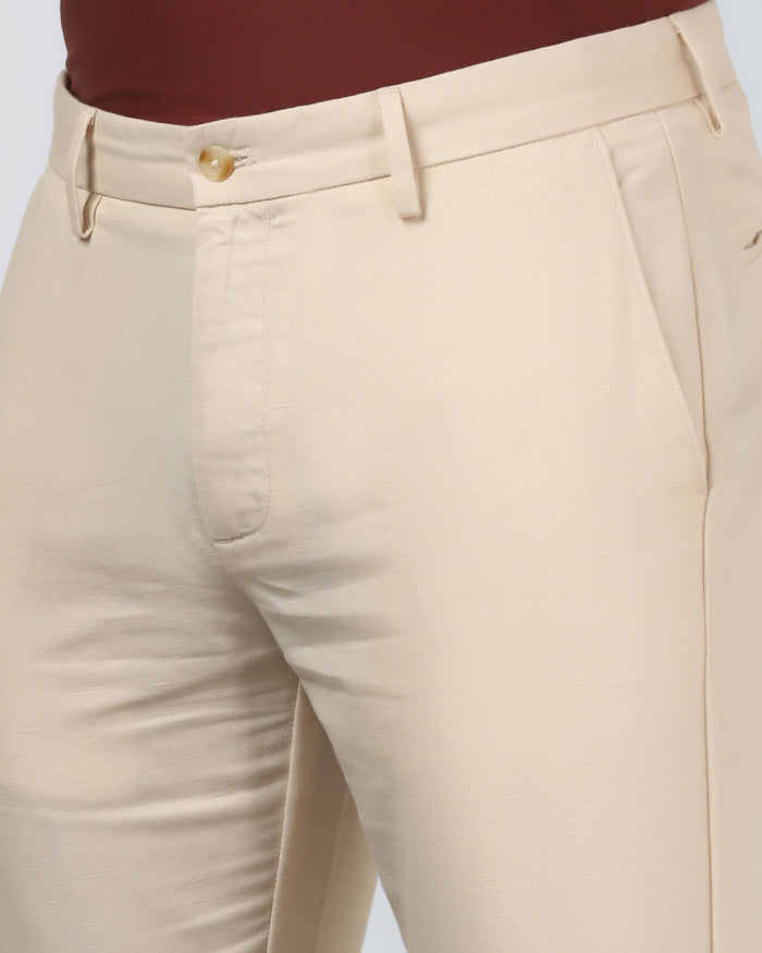 Ecru Linen Solid Khakis - Hazel