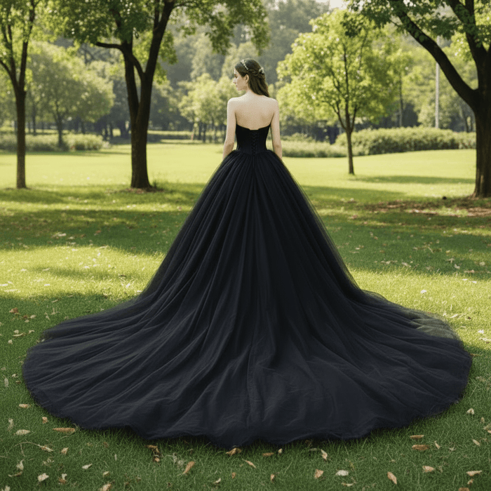 Elegant Ball Gown Sweetheart Black Wedding Dress Tulle Bridal Gown - Rosymae