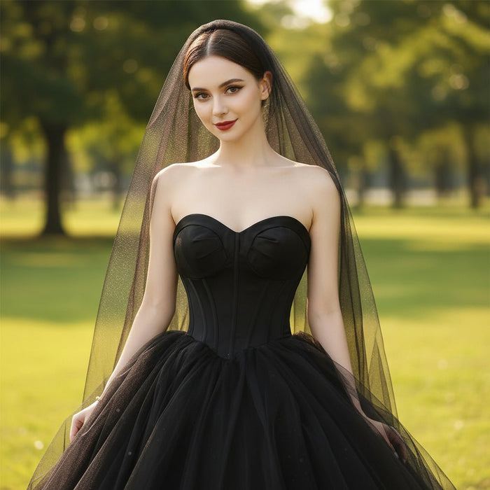 Elegant Ball Gown Sweetheart Black Wedding Dress Tulle Bridal Gown - Rosymae