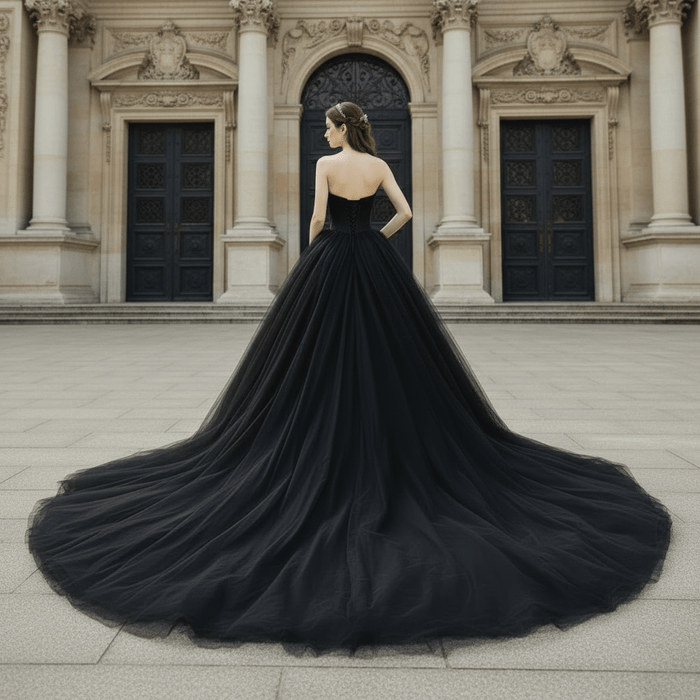 Elegant Ball Gown Sweetheart Black Wedding Dress Tulle Bridal Gown - Rosymae
