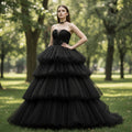 Elegant Black Bridal Gowns in Wedding Layers Tulle Skirt - Rosymae