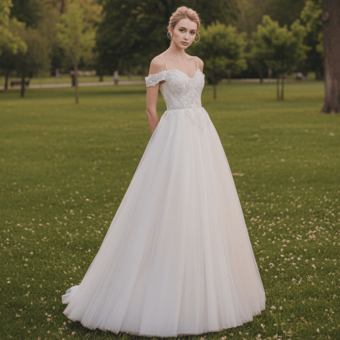 Elegant Off the Shoulder A Line Wedding Dresses with Sweetheart - Rosymae