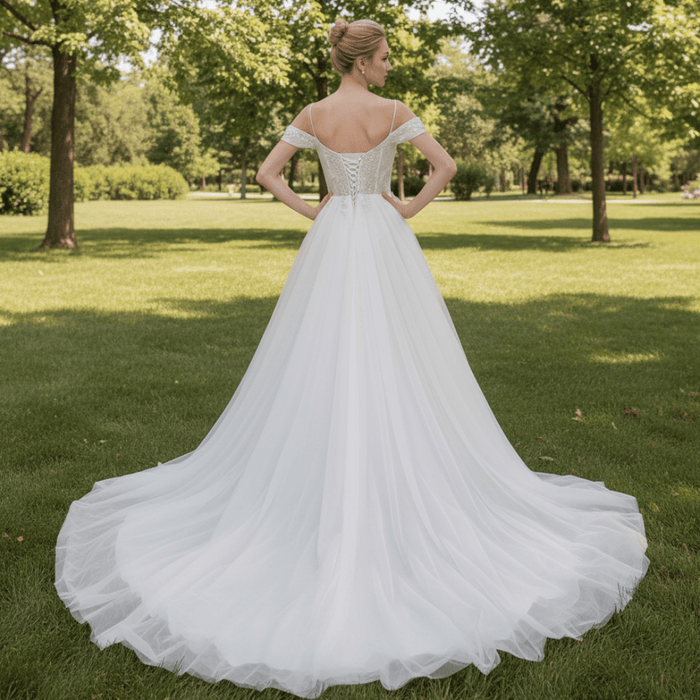 Elegant Off the Shoulder A Line Wedding Dresses with Sweetheart - Rosymae