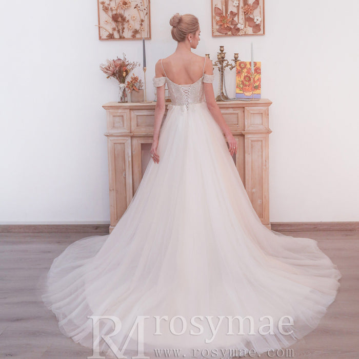 Elegant Off the Shoulder A Line Wedding Dresses with Sweetheart - Rosymae