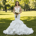 Elegant Strapless Satin Mermaid Wedding Dress with Layered - Rosymae