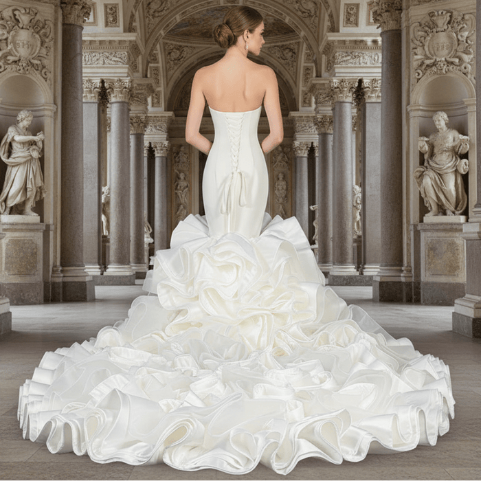 Elegant Strapless Satin Mermaid Wedding Dress with Layered - Rosymae