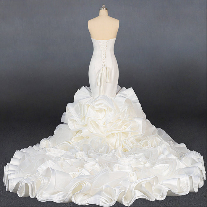 Elegant Strapless Satin Mermaid Wedding Dress with Layered - Rosymae