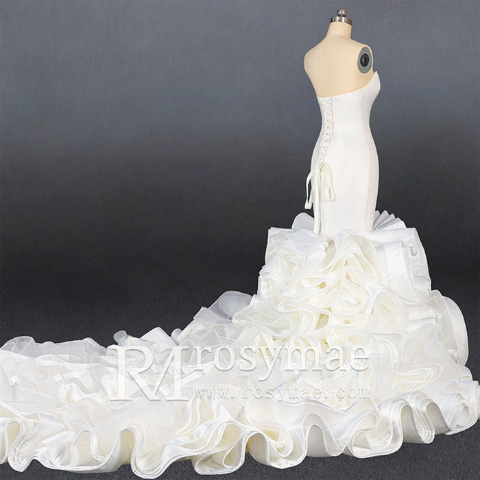 Elegant Strapless Satin Mermaid Wedding Dress with Layered - Rosymae