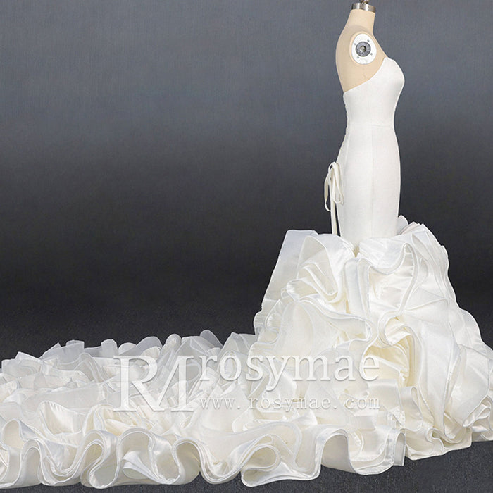 Elegant Strapless Satin Mermaid Wedding Dress with Layered - Rosymae