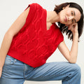 front image of a woman wearing the eloise top in strawberry | Lead