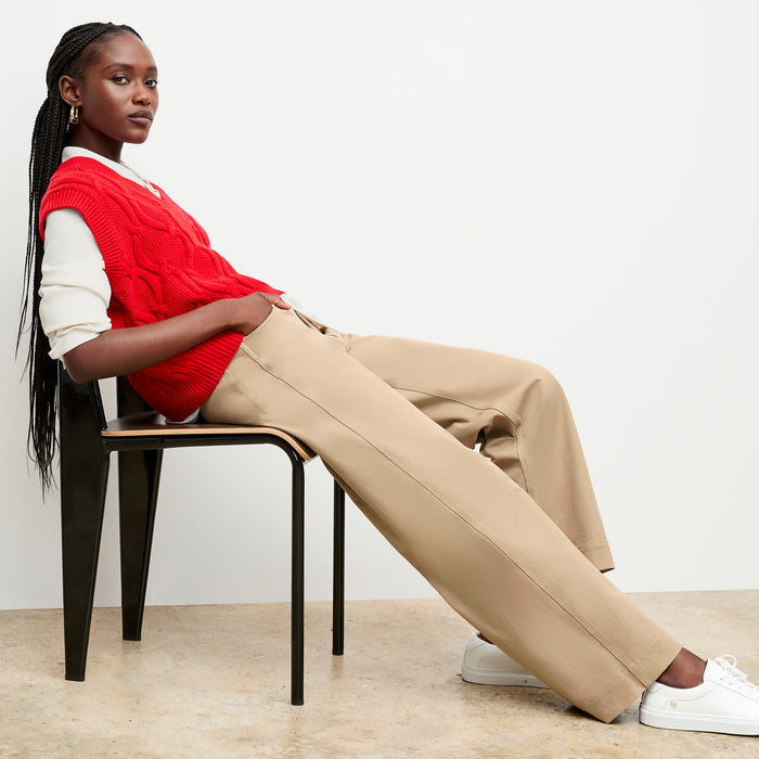side image of a woman wearing the eloise top in strawberry