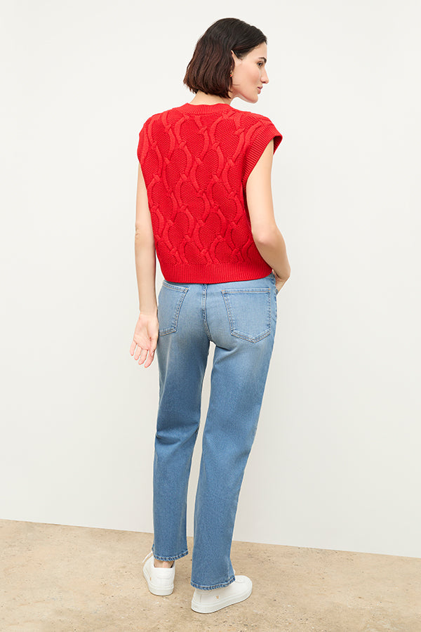 back image of a woman wearing the eloise top in strawberry | Exclude