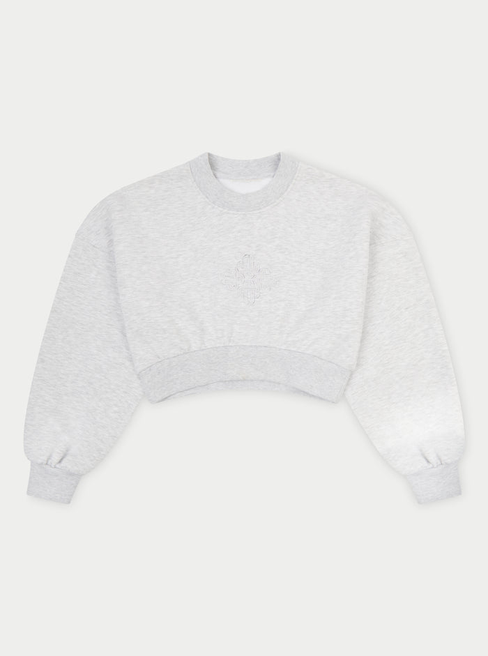 EMBLEM CROP RUCHED SWEATSHIRT - GREY MARL