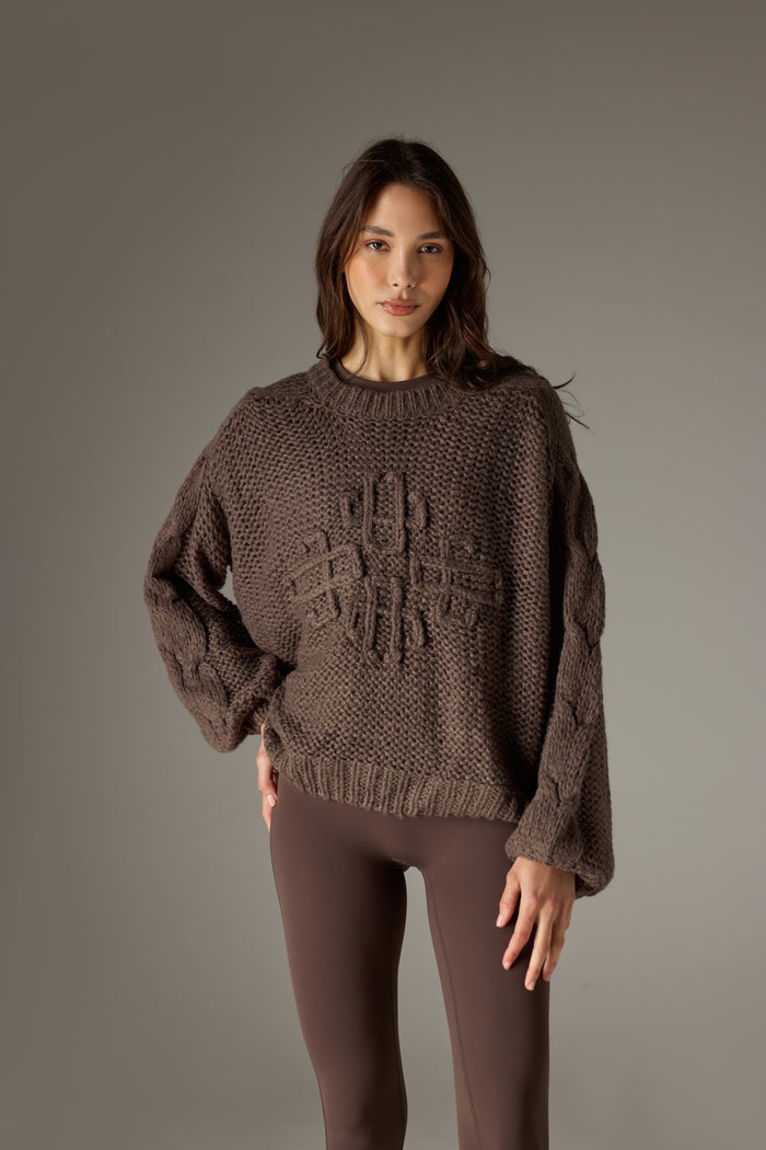 EMBLEM OVERSIZED KNIT JUMPER - COCOA