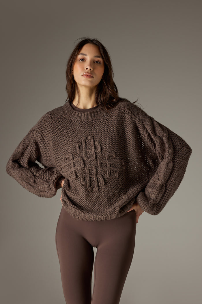 EMBLEM OVERSIZED KNIT JUMPER - COCOA