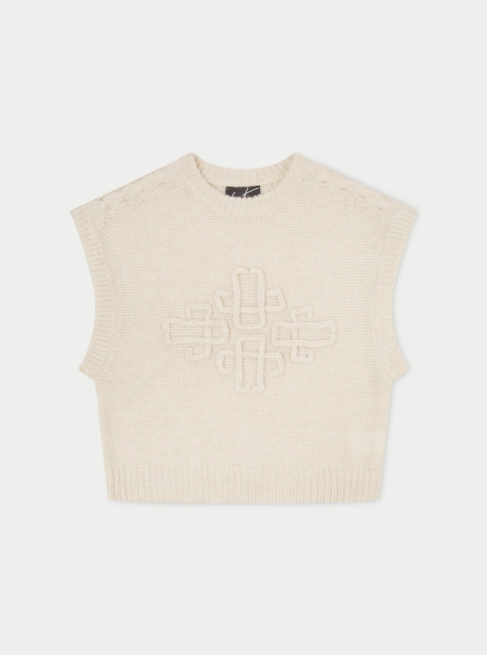 EMBLEM OVERSIZED KNIT VEST - STONE