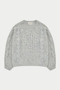 EMBLEM PLAITED OVERSIZED KNIT JUMPER - GREY MARL