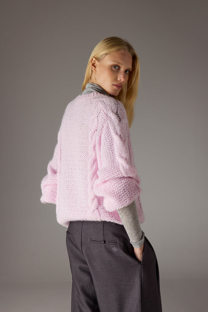 EMBLEM PLAITED OVERSIZED KNIT JUMPER - PINK