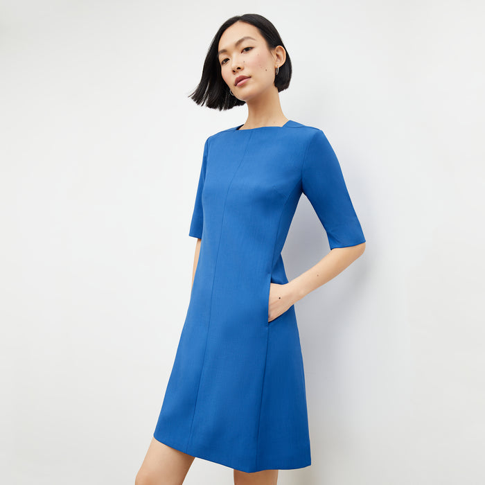 Front image of a woman in the emily dress in santorini | Lead