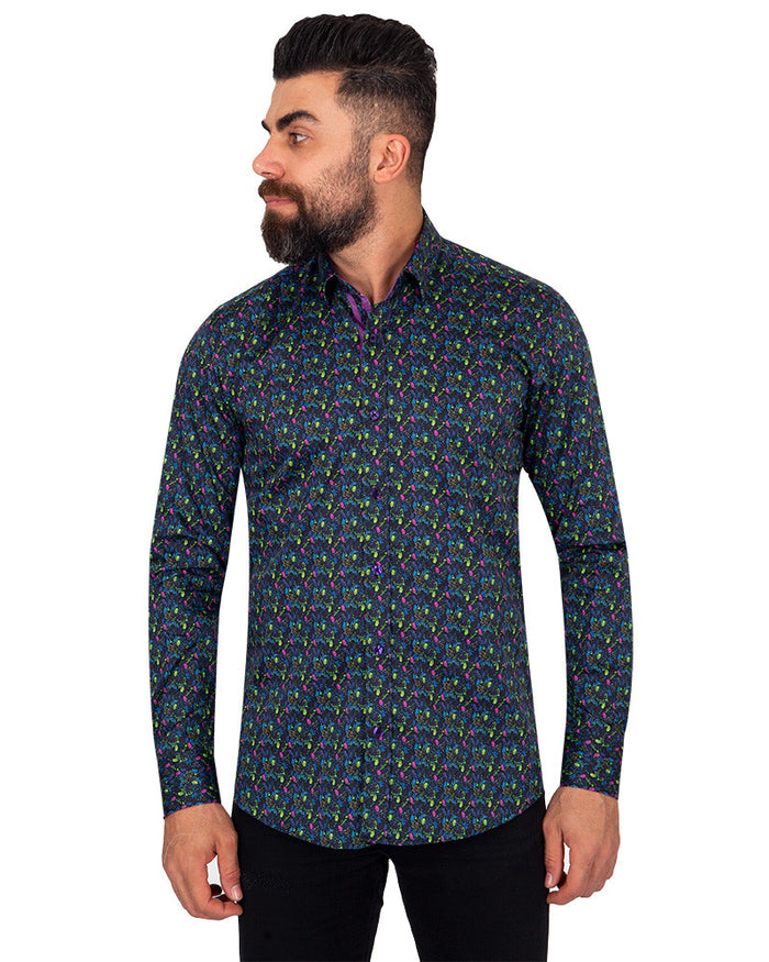 Falling Leaves Print Pure Cotton Shirt-Makrom