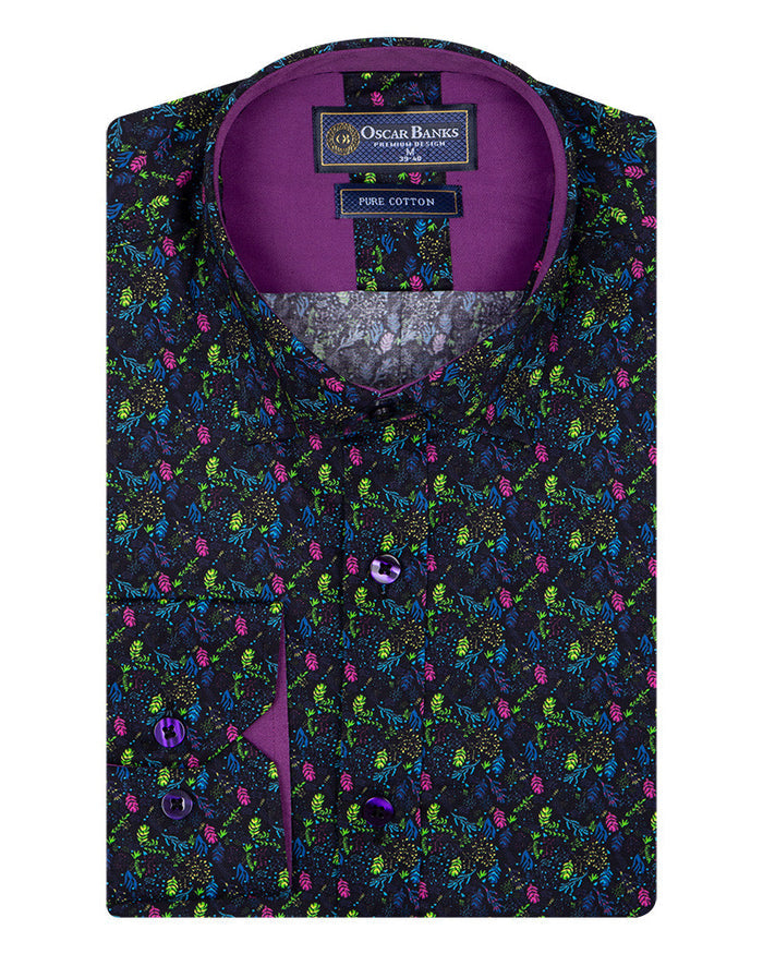 Falling Leaves Print Pure Cotton Shirt-Makrom