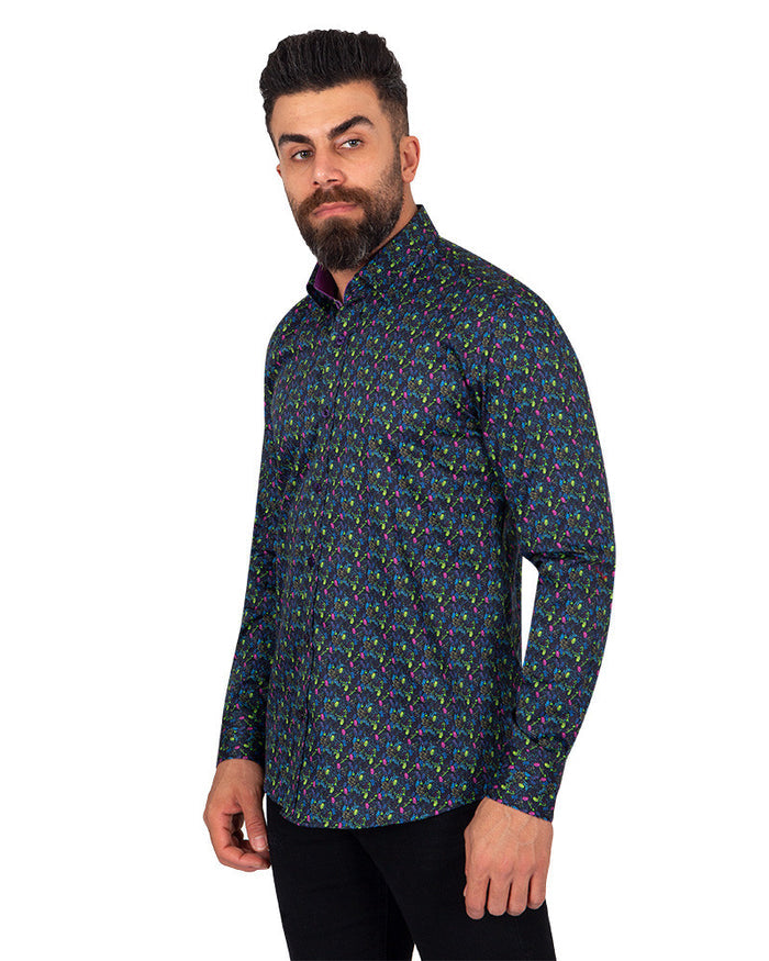 Falling Leaves Print Pure Cotton Shirt-Makrom