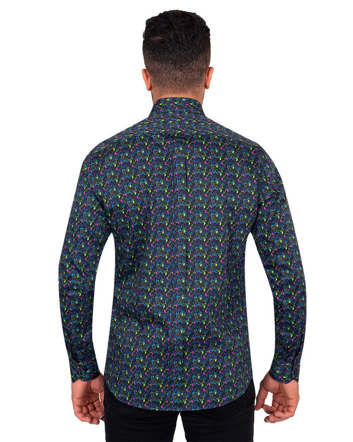 Falling Leaves Print Pure Cotton Shirt-Makrom