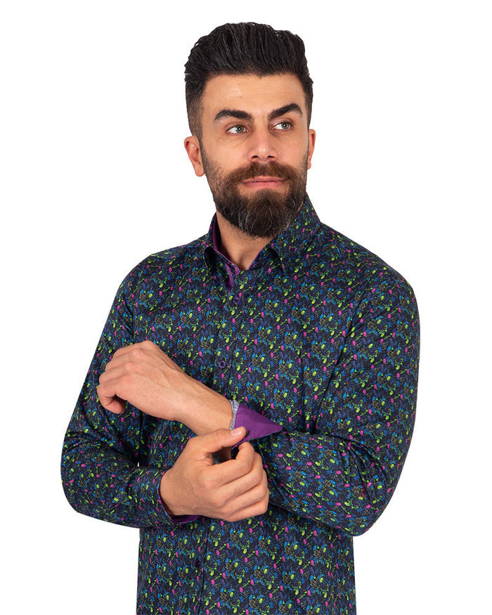 Falling Leaves Print Pure Cotton Shirt-Makrom