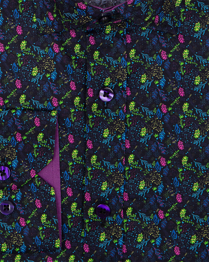 Falling Leaves Print Pure Cotton Shirt-Makrom