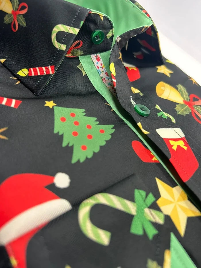 Festive Christmas Candy Cane Print Shirt-Makrom