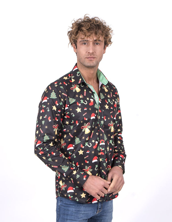 Festive Christmas Candy Cane Print Shirt-Makrom
