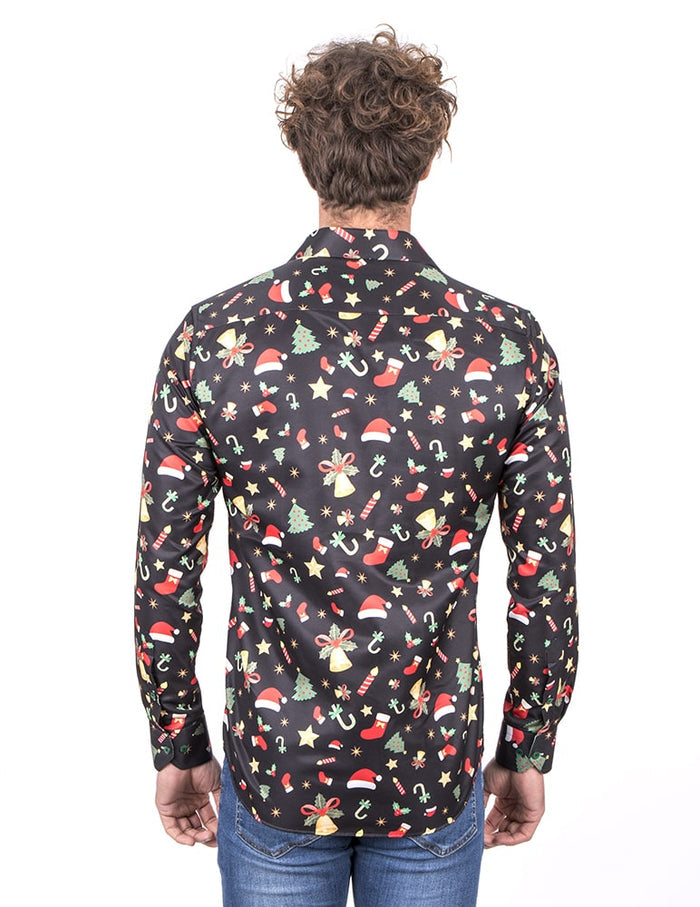 Festive Christmas Candy Cane Print Shirt-Makrom