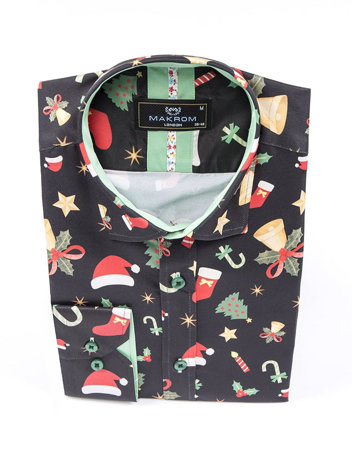 Festive Christmas Candy Cane Print Shirt-Makrom