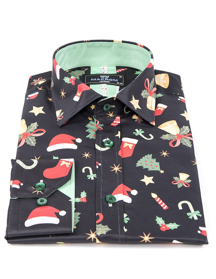 Festive Christmas Candy Cane Print Shirt-Makrom