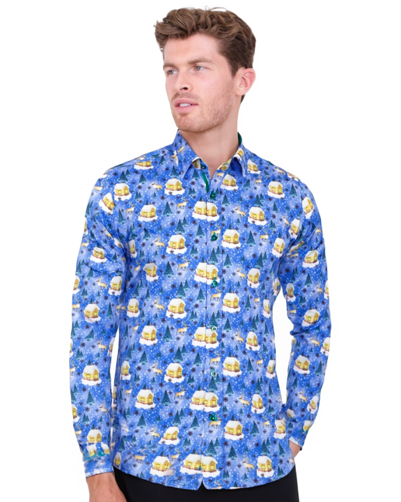 Festive Christmas Print Shirt-Makrom