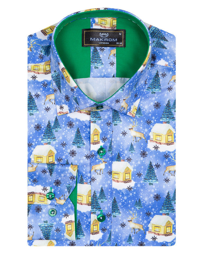 Festive Christmas Print Shirt-Makrom