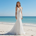 Fit and Flare Lace Wedding Dresses Mermaid Bridal Gowns with Train - Rosymae