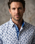 Floral Bird Print Cotton Men's Shirt