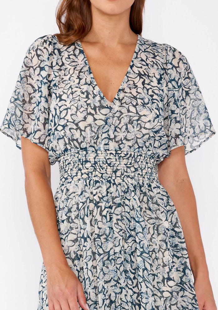 Floral Chiffon Smocked V Neck Midi Dress - Adored A Lovely Boutique